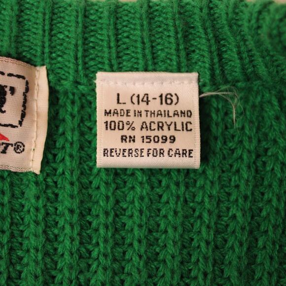 VTG 90's Kelly Green Chunky Knit Crew Neck Women's Sweater Carriage Court sz L - Picture 6 of 7